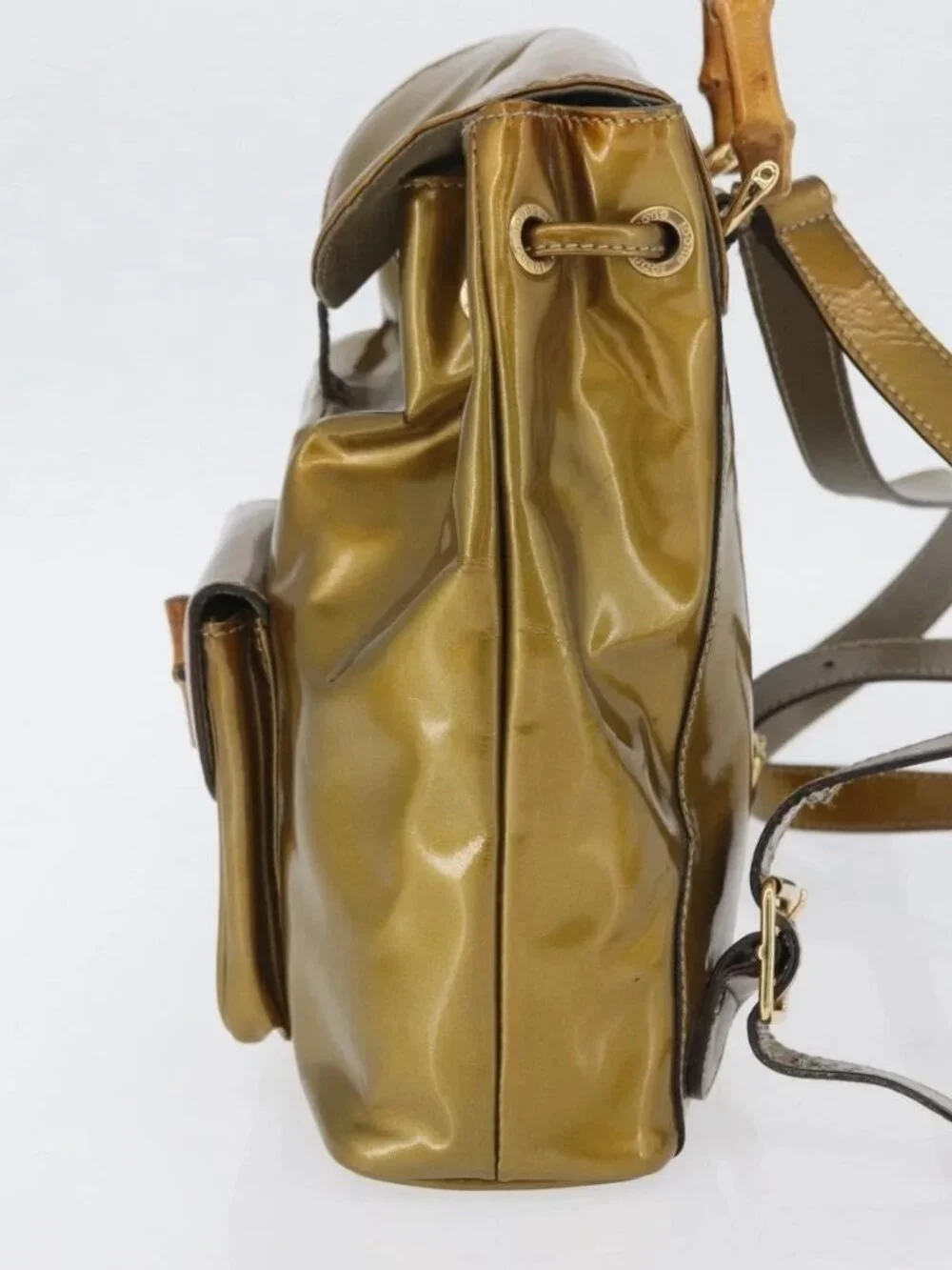 GUCCI Bamboo Backpack Patent leather Gold Tone 003 1705 0030 Auth ka2998